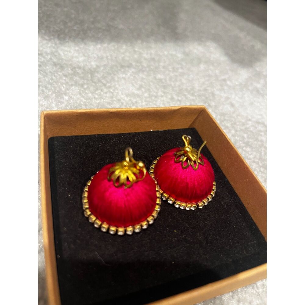 Handmade hot pink silk thread hanging, Dangle & Drop Earrings - Picture 2 of 4